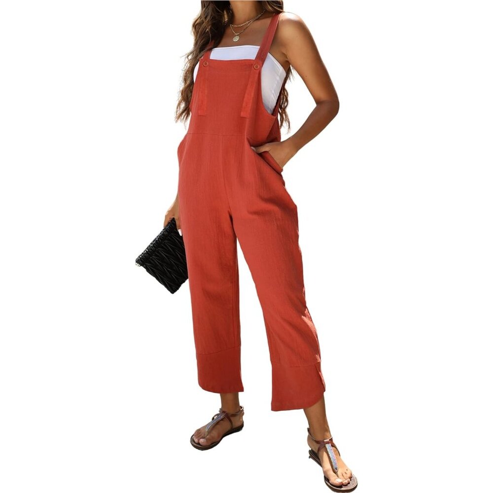 Omoone Women Sleeveless Cotton Straps Baggy Jumpsuit Overalls Casual Summer Bib